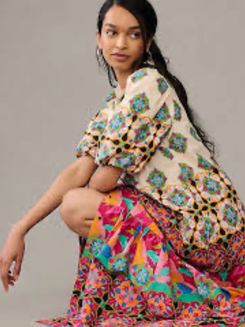 Bohemian Cream Printed Puff-Sleeve Women’s Top